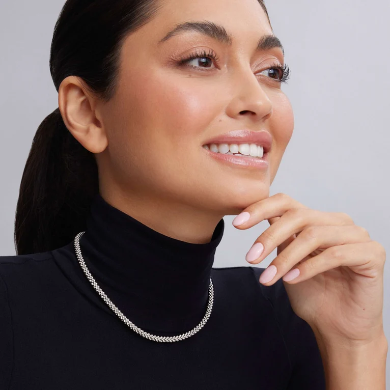 Sterling Silver Caviar Beaded Necklace