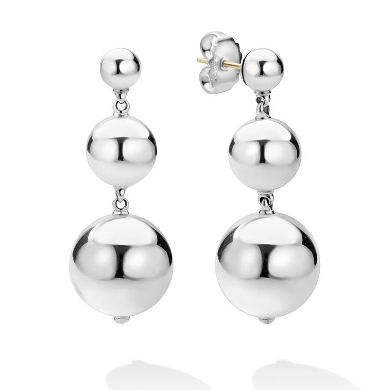 Silver Triple Beaded Drop Earrings
