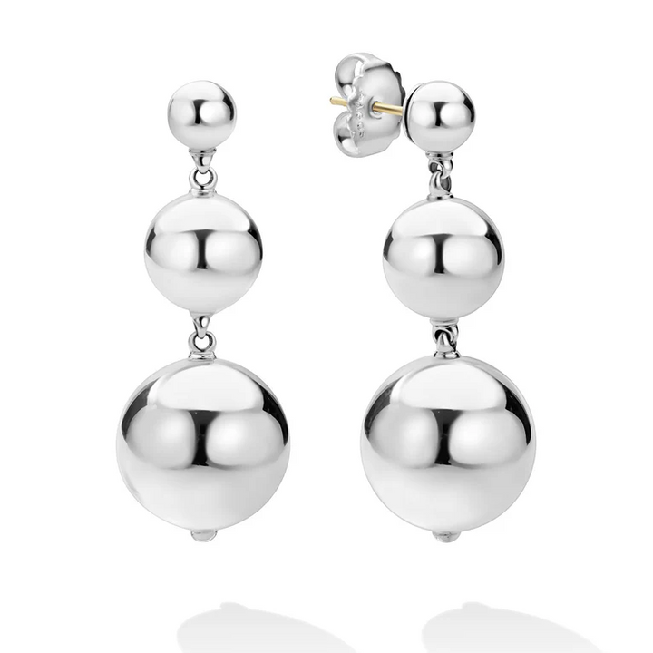 Silver Triple Beaded Drop Earrings