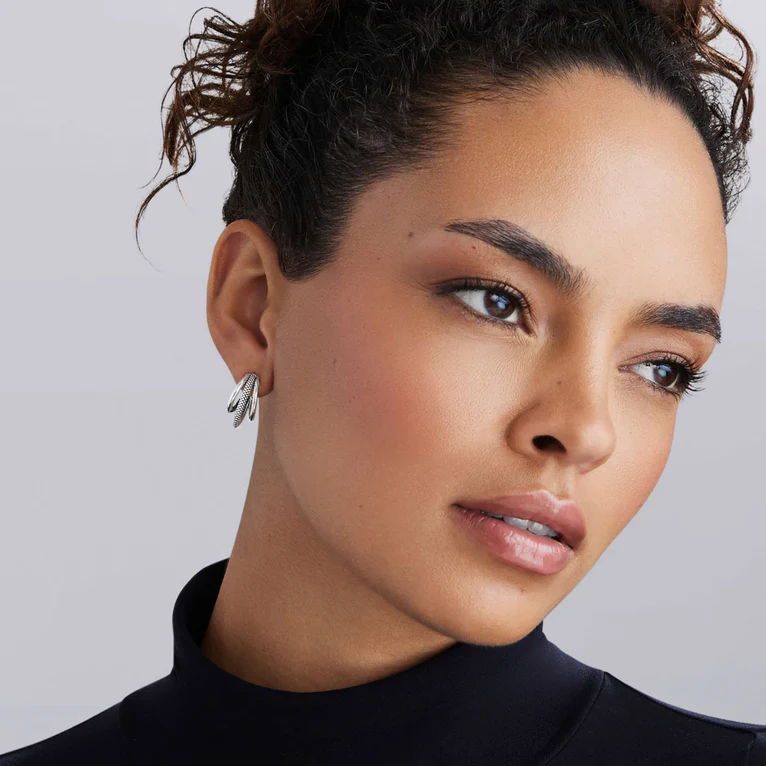 Sterling Silver Three Hoop Huggie Earrings