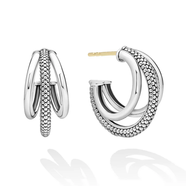 Sterling Silver Three Hoop Huggie Earrings