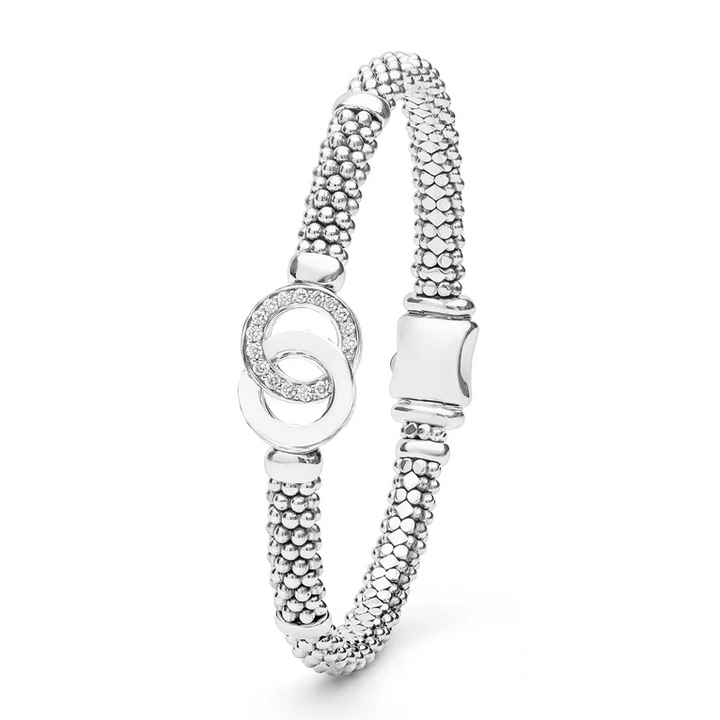 Silver Interlocking Diamond Caviar Bracelet