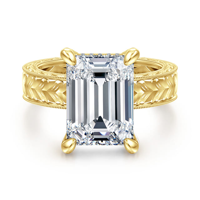 Vintage-Inspired 14K Yellow Gold Emerald Cut Solitaire Engagement Ring