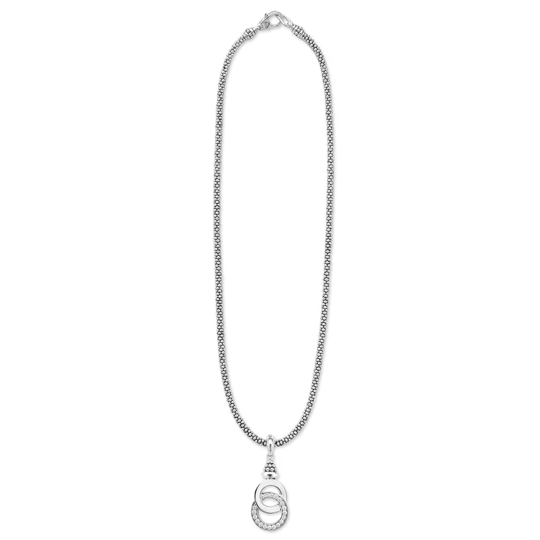 Silver Interlocking Diamond Caviar Pendant Necklace