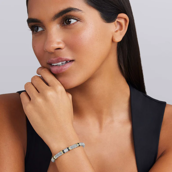Two-Tone Black Ceramic Station Diamond Bracelet