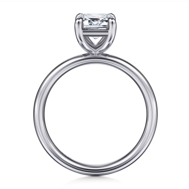 14K White Gold Emerald Solitaire Diamond Engagement Ring