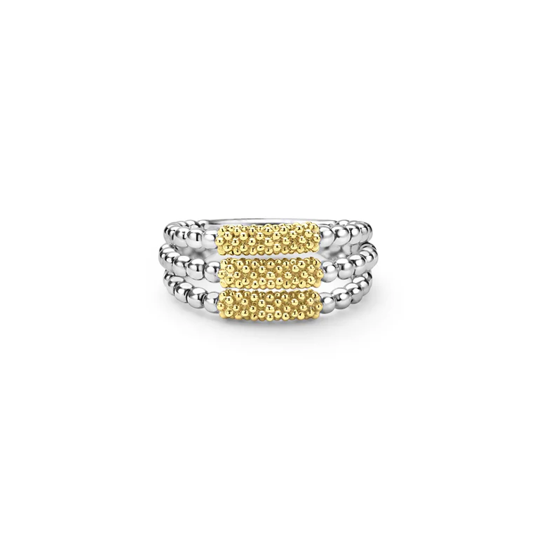 Two-Tone Caviar Three Row Ring