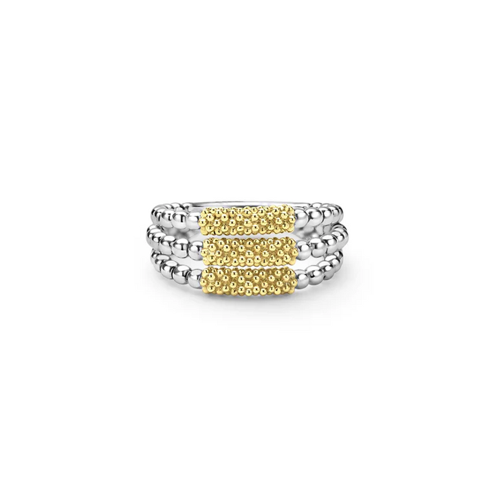 Two-Tone Caviar Three Row Ring