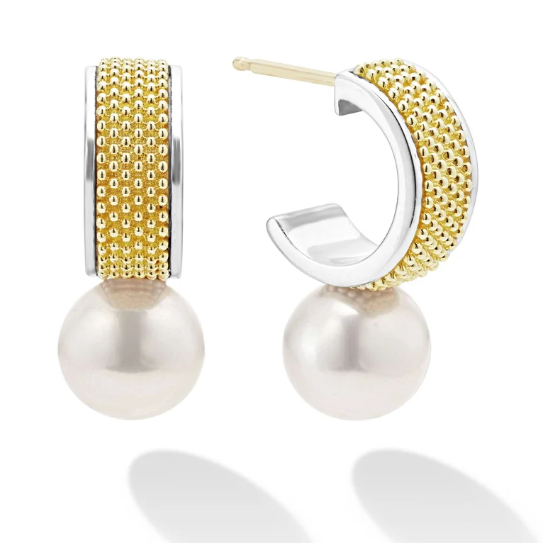 Two-Tone Pearl Hoop Earrings