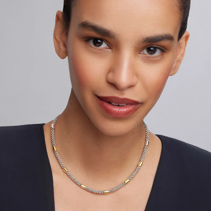 Two-Tone Station Caviar Necklace
