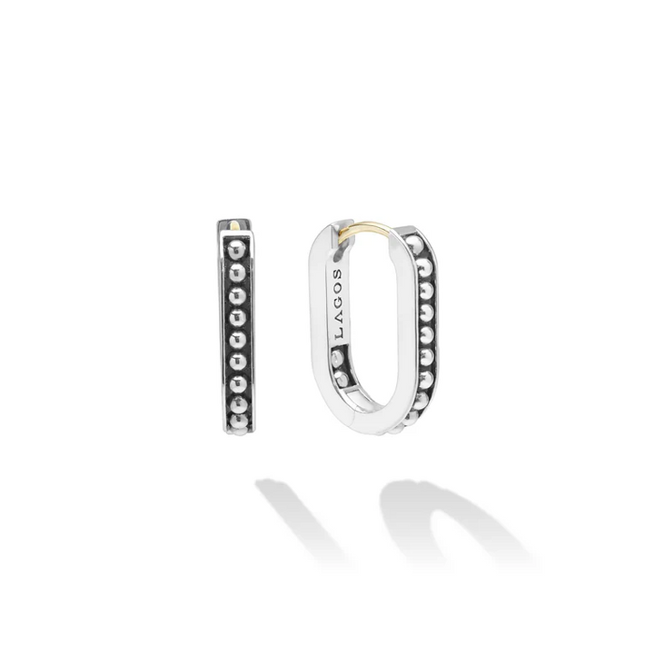 Sterling Silver Caviar Beaded Oval Huggie Earring
