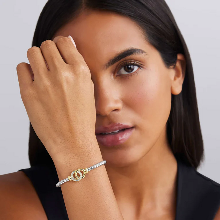 Two-Tone Interlocking Diamond Stretch Bracelet