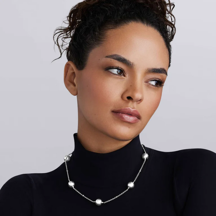 Silver Beaded Station Necklace