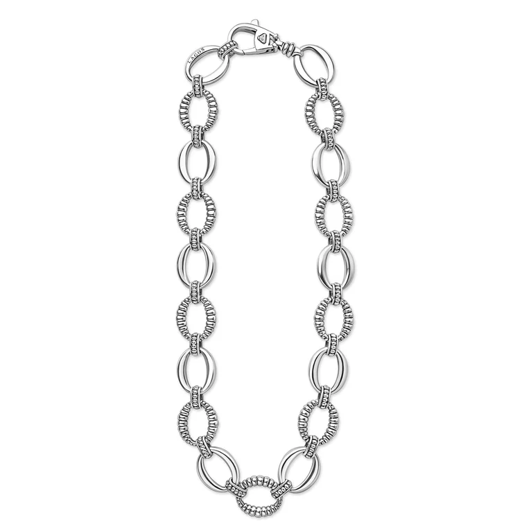 Sterling Silver Oval Fluted Link Necklace