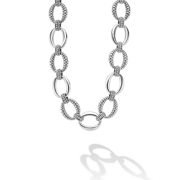 Sterling Silver Oval Fluted Link Necklace