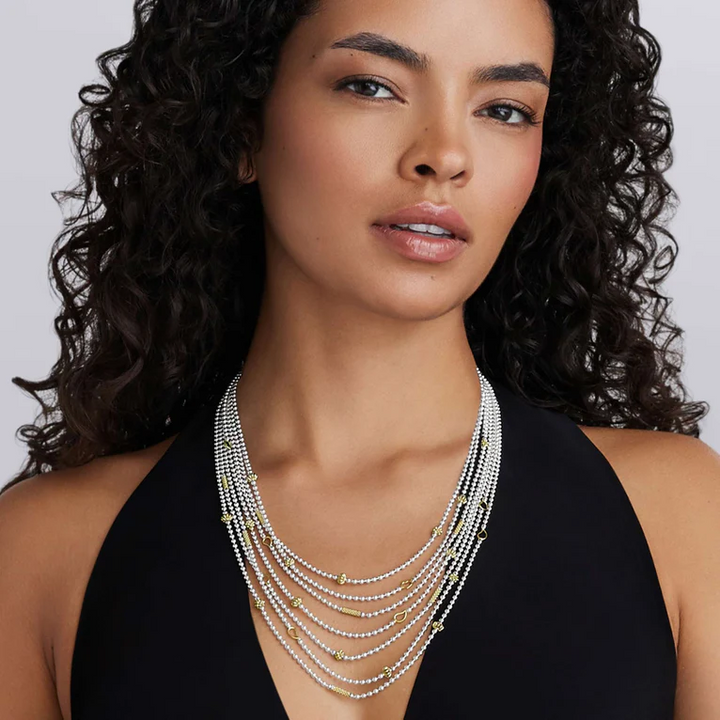 Two-Tone Caviar Five Row Strand Necklace