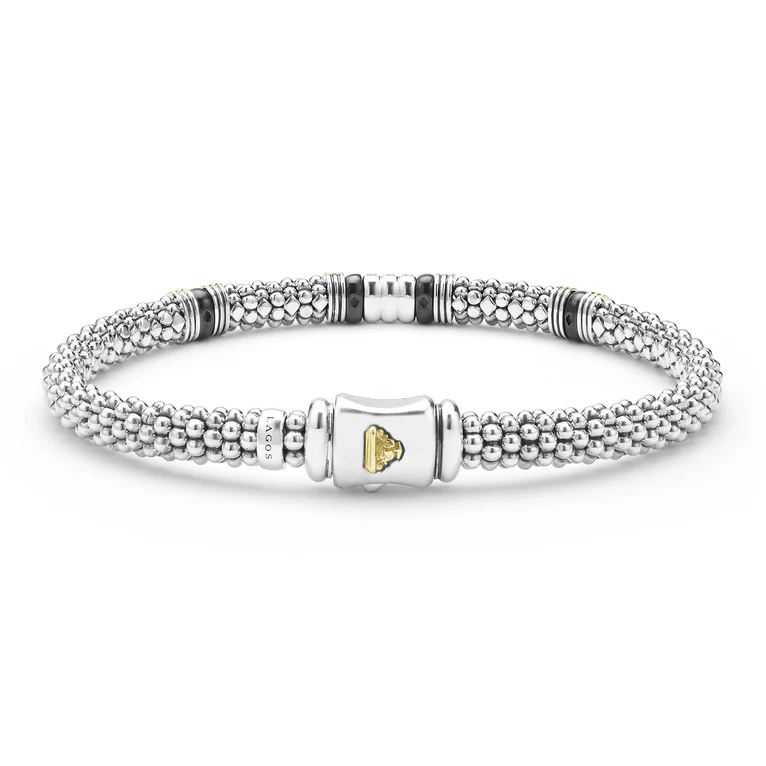 Two-Tone Black Ceramic Station Diamond Bracelet