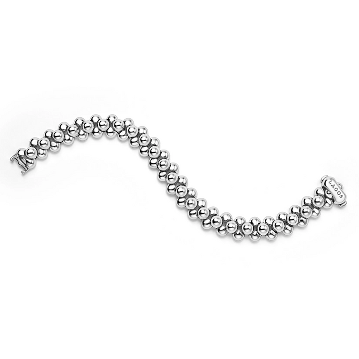 Silver Three Row Beaded Statement Bracelet