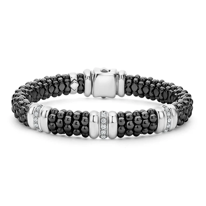 Black Three Station Ceramic Diamond Bracelet