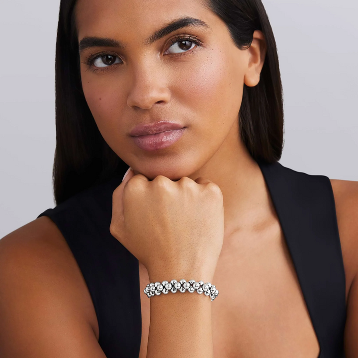 Silver Three Row Beaded Statement Bracelet