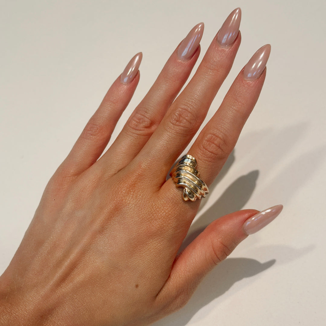 14K Yellow Gold Ribbed Dome Ring
