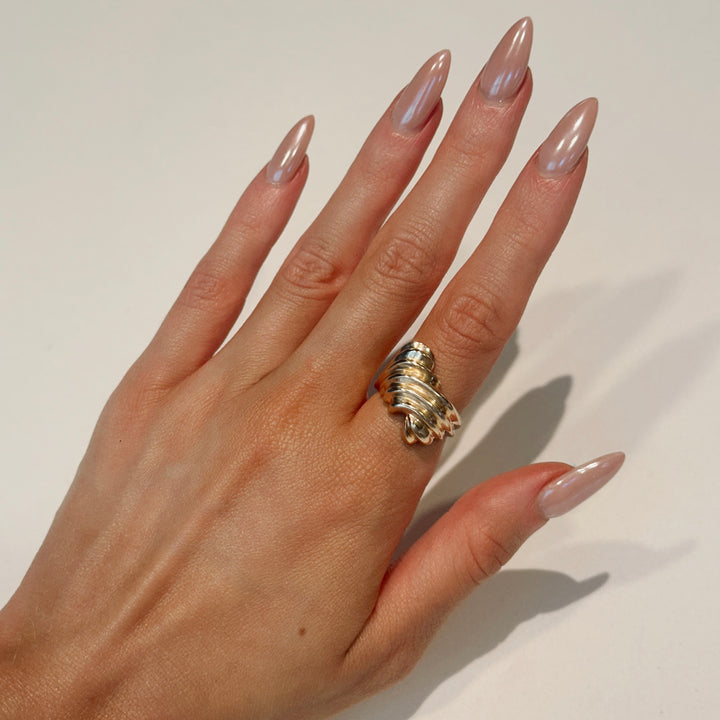 14K Yellow Gold Ribbed Dome Ring