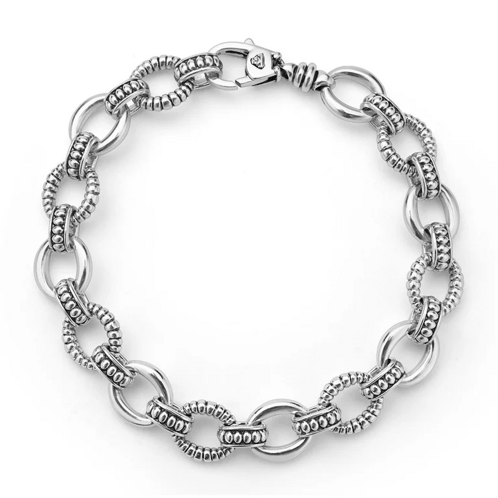 Sterling Silver Fluted Oval Link Bracelet