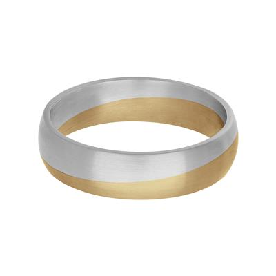 Yellow Gold & Platinum Men's Wedding Band Laying Flat displayed on a white background. The ring features a two-tone split design.