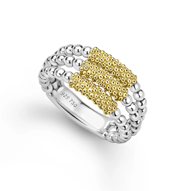 Two-Tone Caviar Three Row Ring