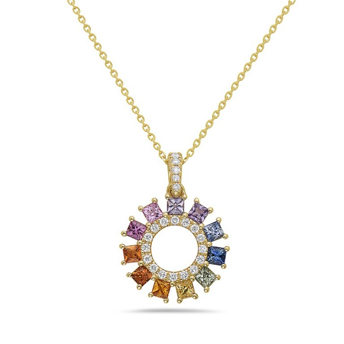 Multi-Color Sapphire & Diamond Pendant Necklace