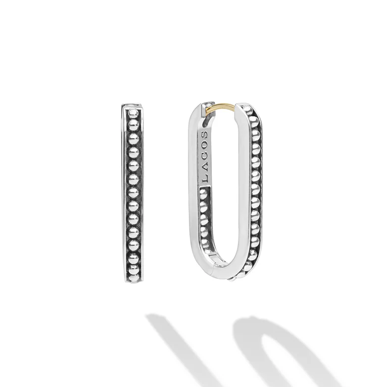 Sterling Silver Beaded Linear Hoop Earrings