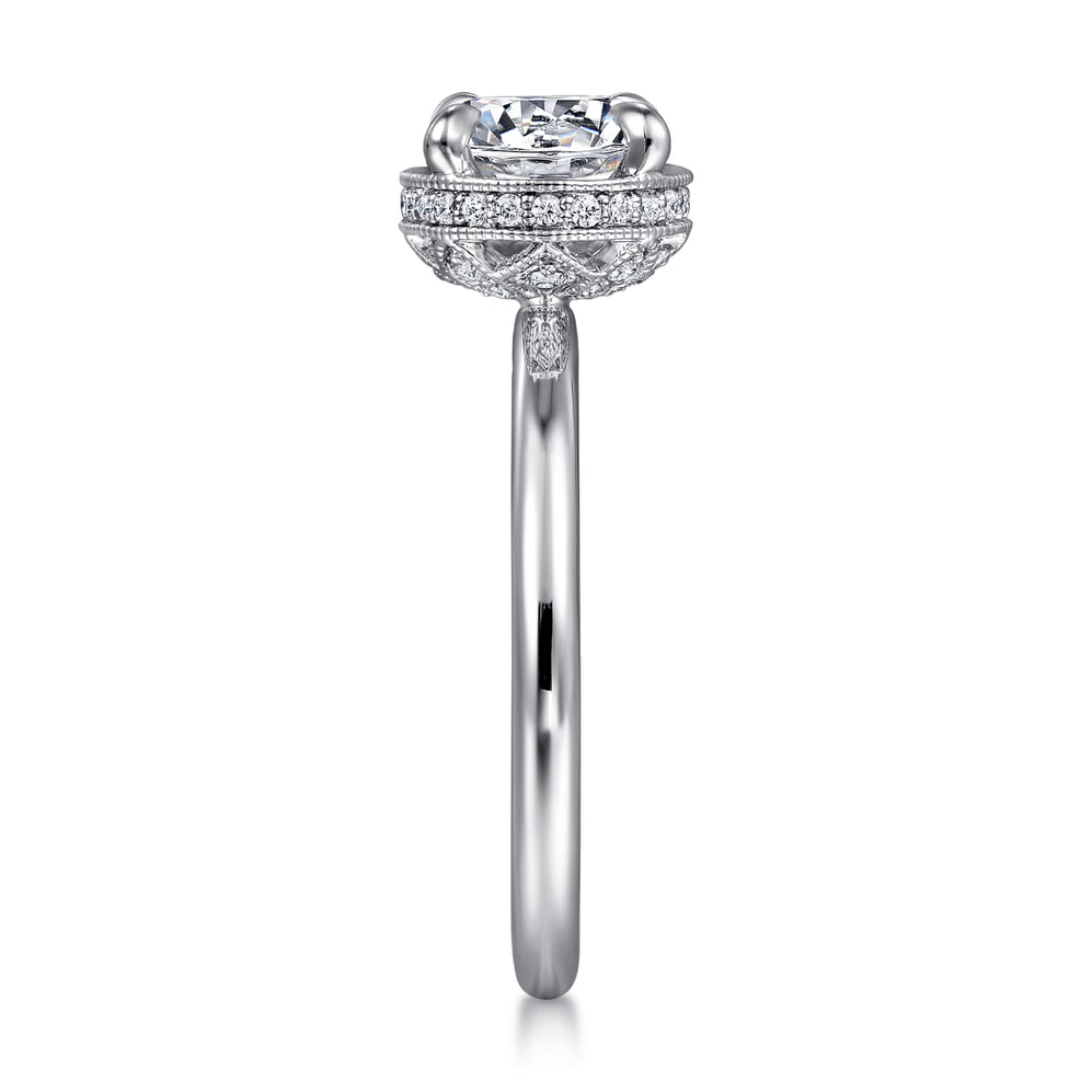 14K White Gold Bezel Prong Round Diamond Engagement Ring