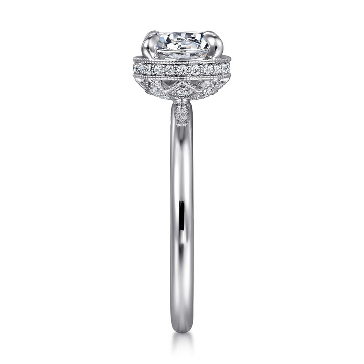 14K White Gold Bezel Prong Round Diamond Engagement Ring