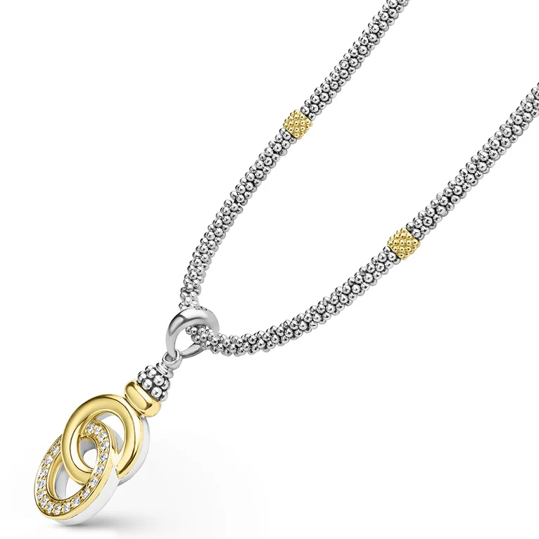 Two-Tone Interlocking Diamond Pendant Necklace