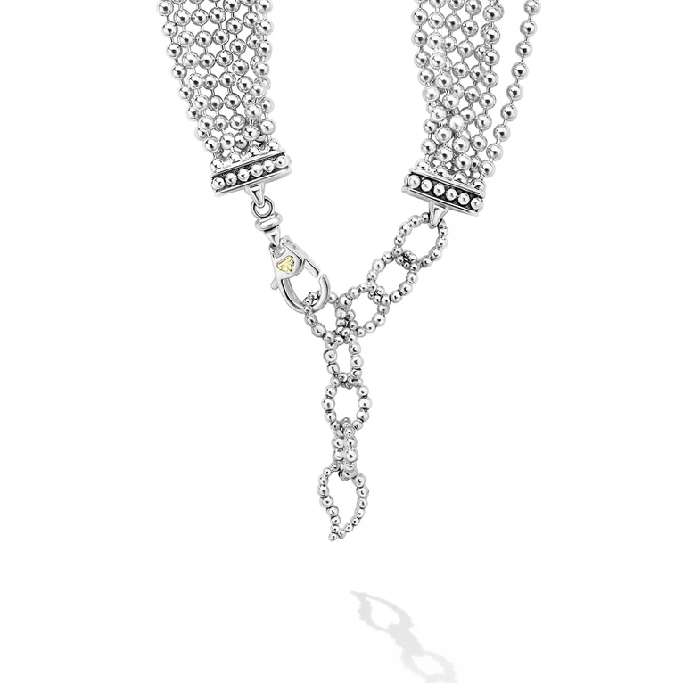 Two-Tone Caviar Five Row Strand Necklace