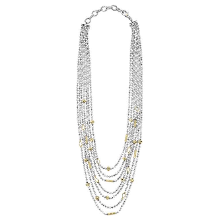 Two-Tone Caviar Five Row Strand Necklace
