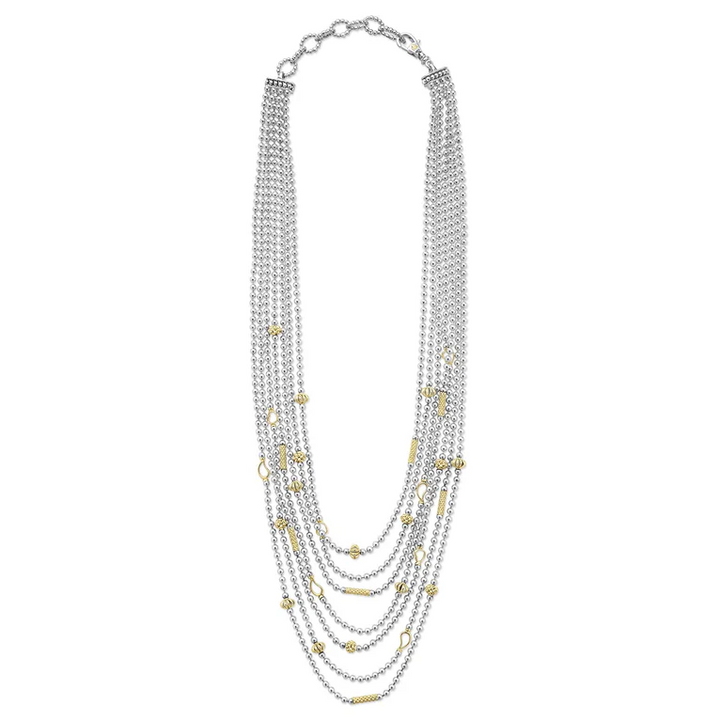 Two-Tone Caviar Five Row Strand Necklace