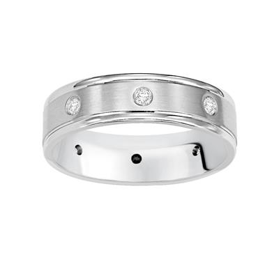 White Gold Men's Wedding Band. 8 Stone Diamond, Round/Carved Edges