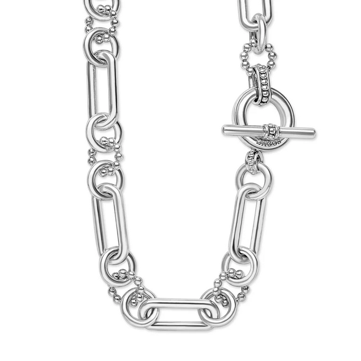 Large Sterling Silver Caviar Link Necklace