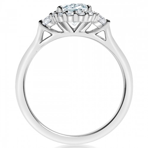 Halo Three Stone Engagement Ring