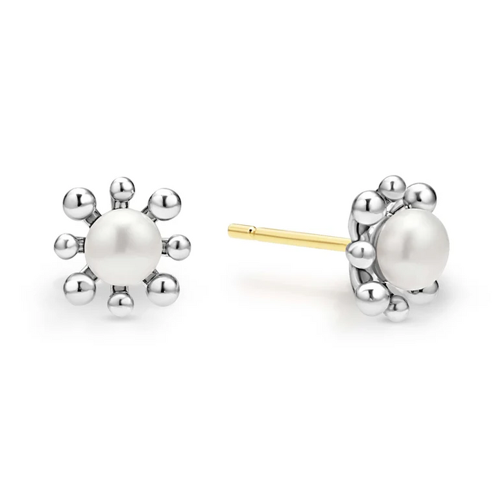 Sterling Silver Fleur Pearl Stud Earrings