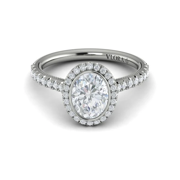 Oval Bezel Halo Engagement Ring