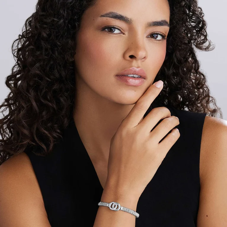 Sterling Silver Interlocking Diamond Caviar Bracelet