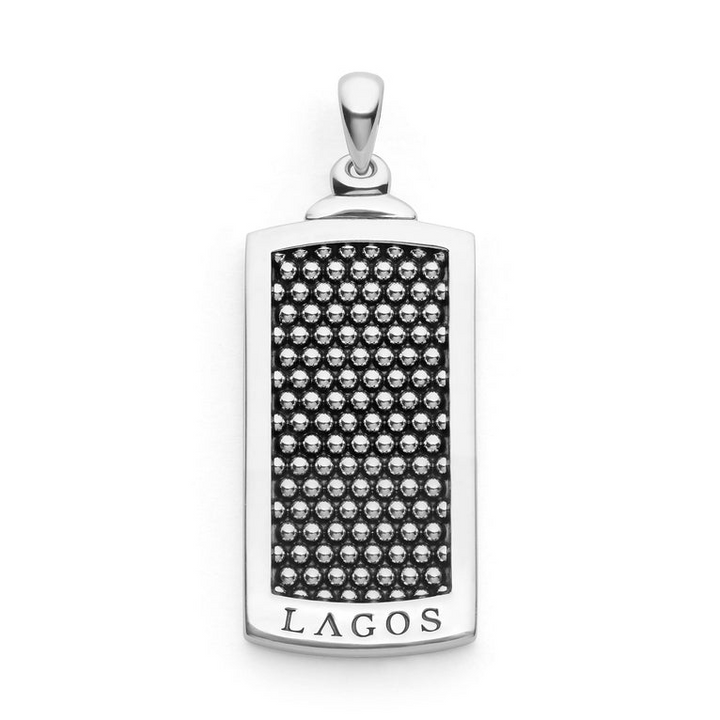 A Caviar Beaded Tag Amulet is displayed in the middle of a white background