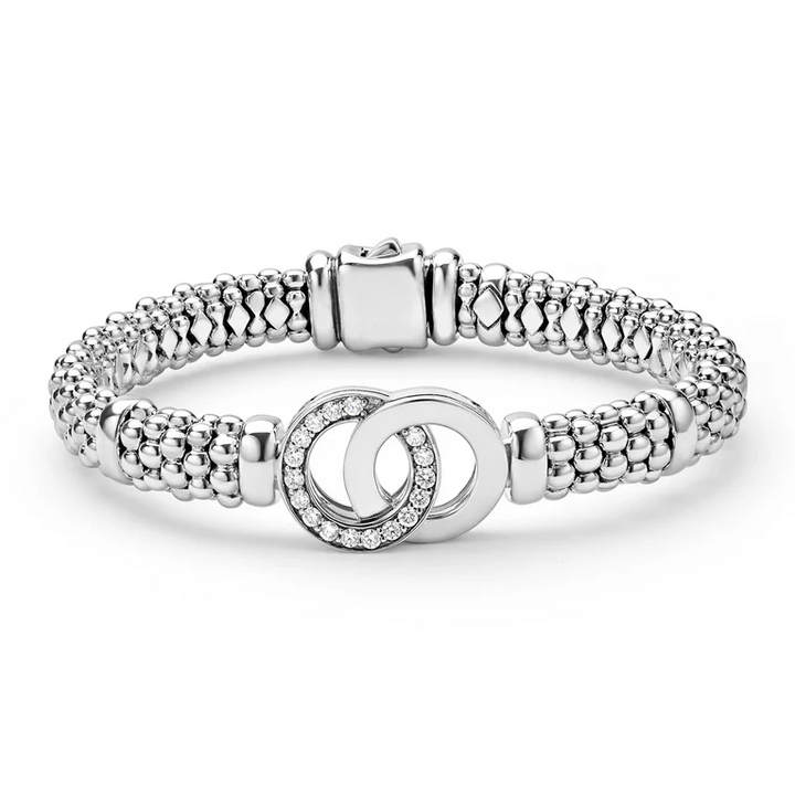 Silver Interlocking Diamond Caviar Bracelet