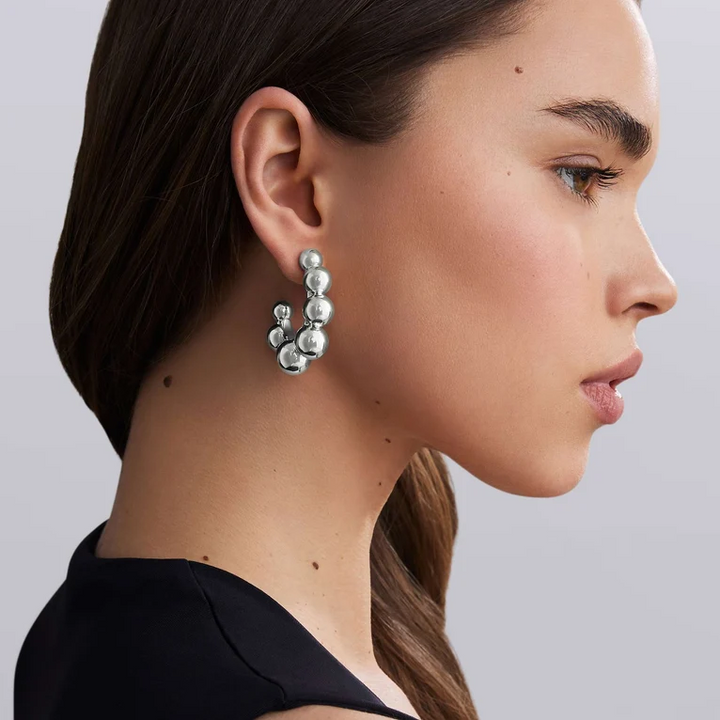 Large Sterling Silver Beaded Hoop Earrings
