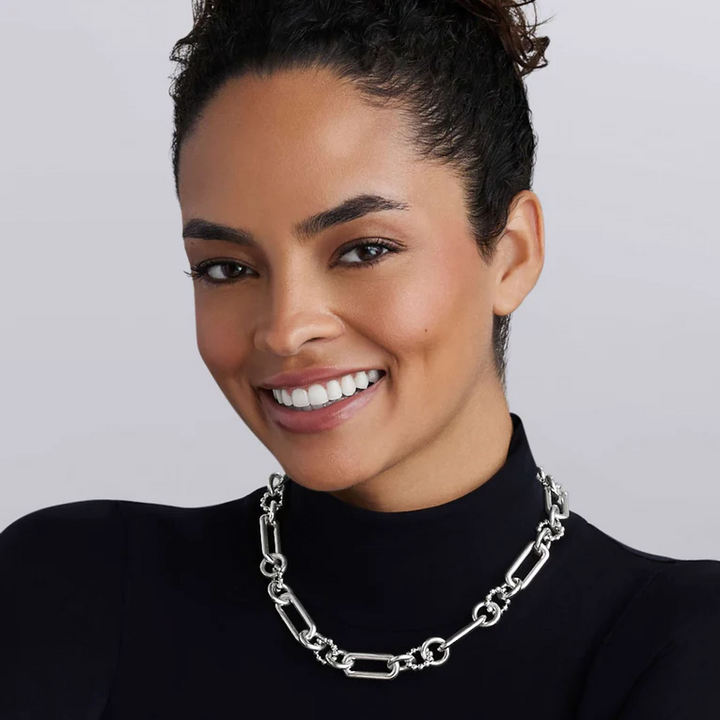 Large Sterling Silver Caviar Link Necklace