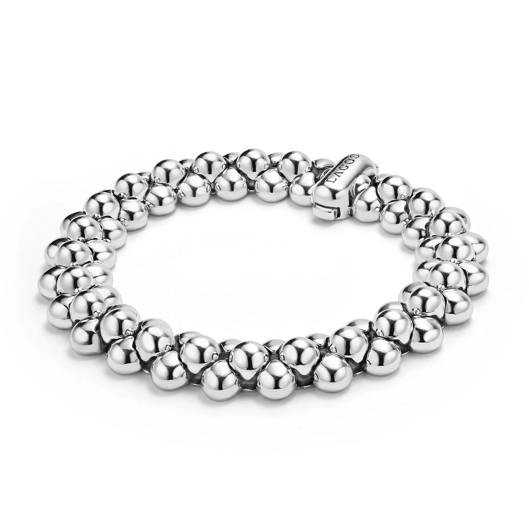 Silver Three Row Beaded Statement Bracelet