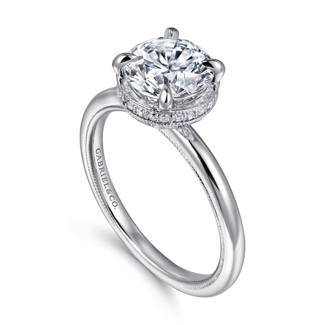 14K White Gold Bezel Prong Round Diamond Engagement Ring