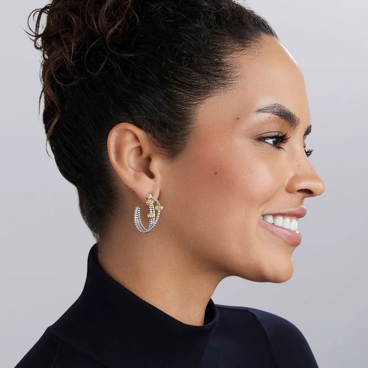 Sterling Silver & 18K Gold Beaded Triple Hoop Earrings